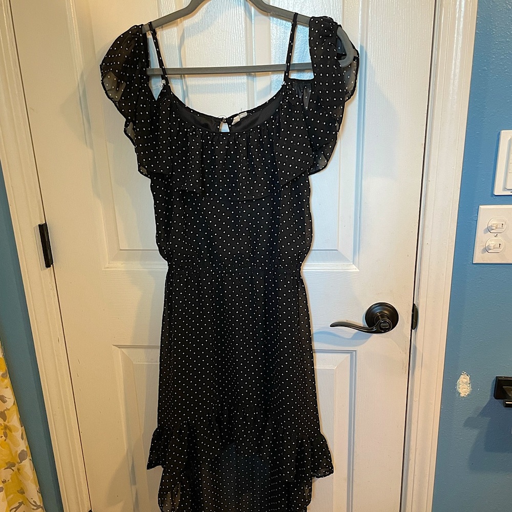 Black and white polka dot high/low dress